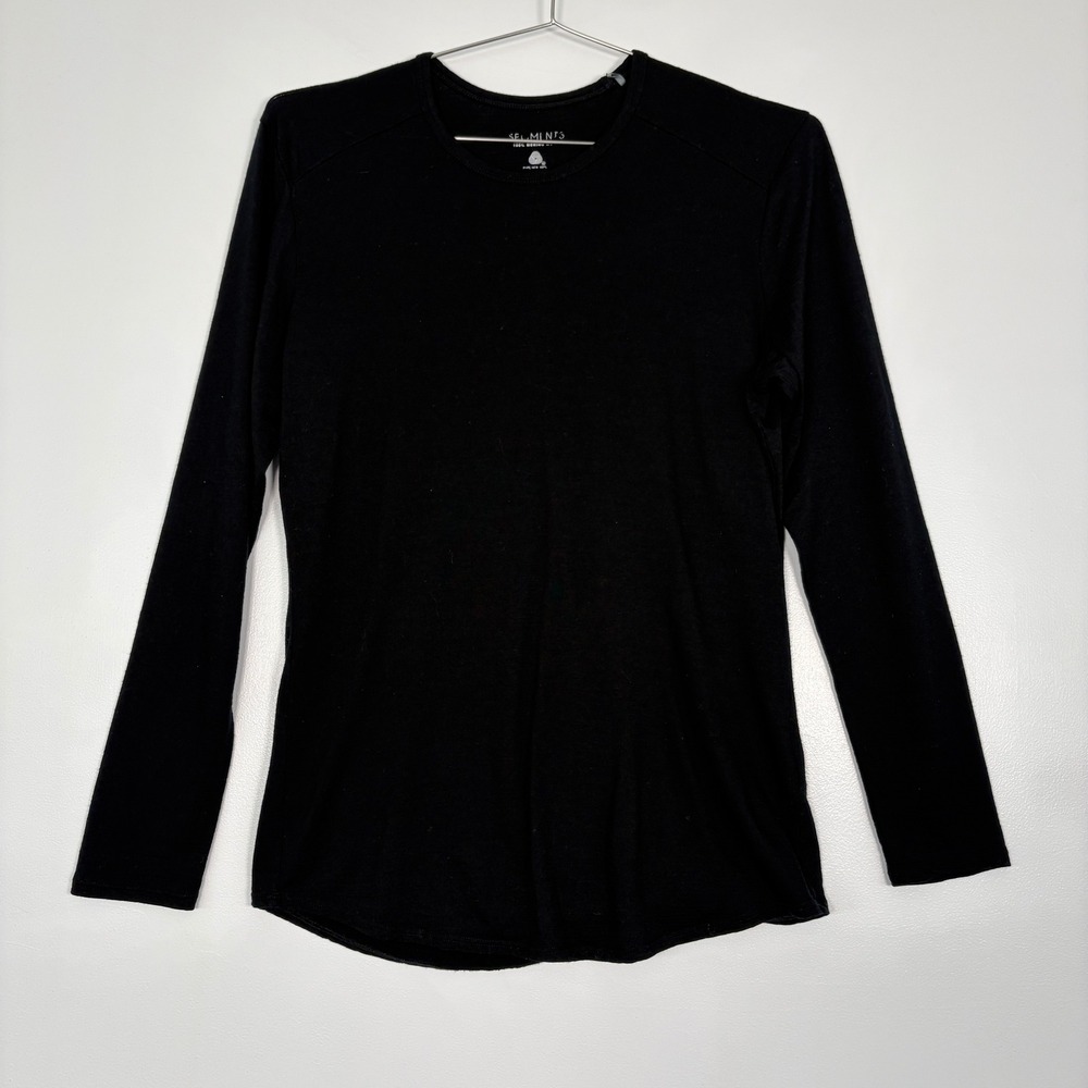 Segments Women Long Sleeve Top L Black 100% Merino Wool Crew Neck Base Layer
